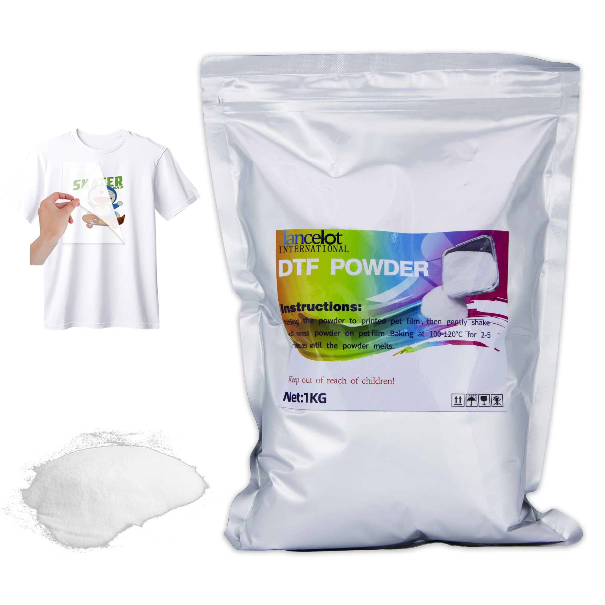 Lancelot DTF Powder White 1000g-35.3 Oz - Transfer Heat Press for T-Shirts Print, Craft DIY, Direct Print on Cotton Fabric