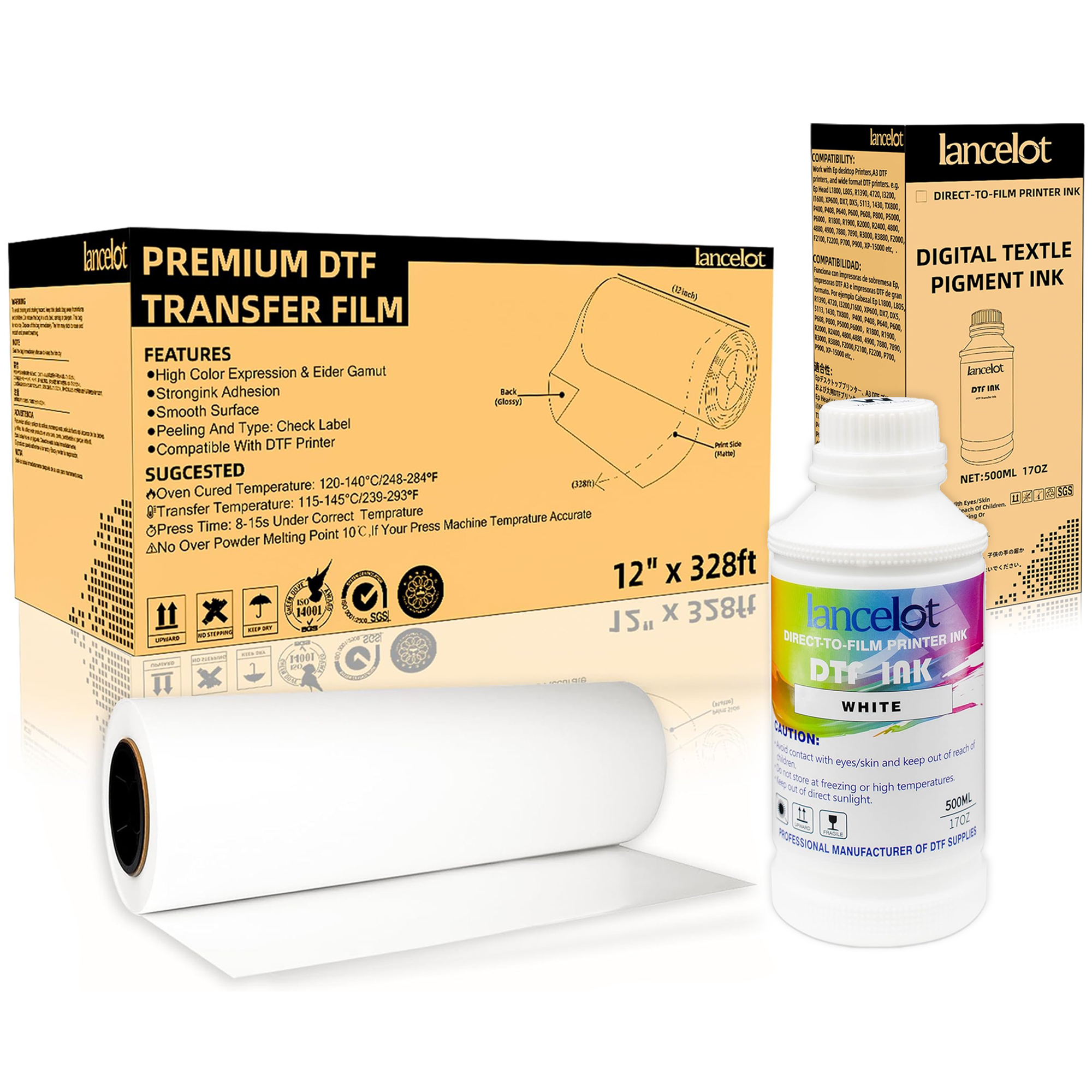 Lancelot 500 ML White Ink DTF Ink +Pet Film For Dtf Printer Heat Transfer Tshirt
